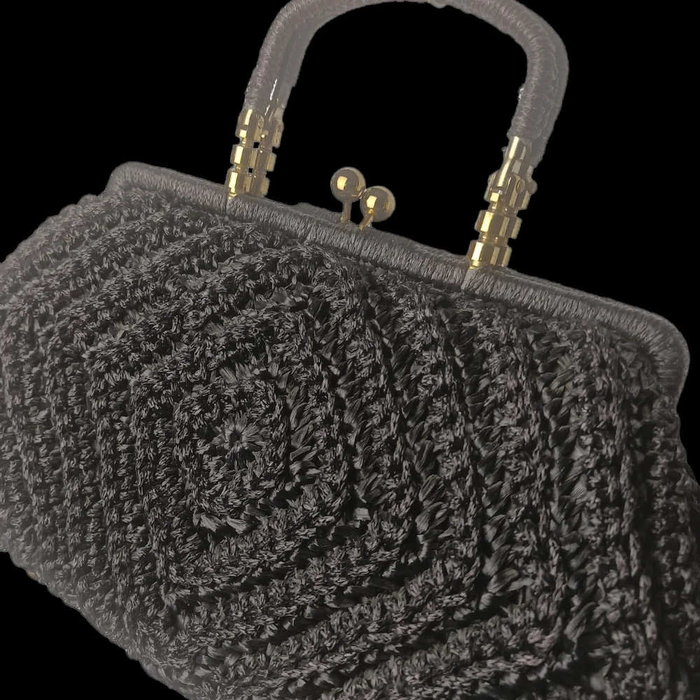 Vintage/Estate Rare Bara Japan Chevron Raffia Top Handle Purse "HOT!" - Picture 10 of 16